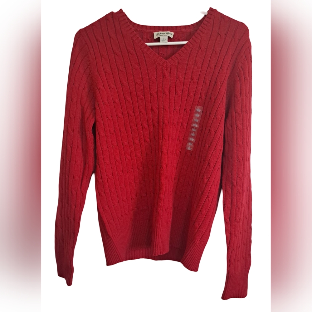Red Cable Knit V-Neck Sweater